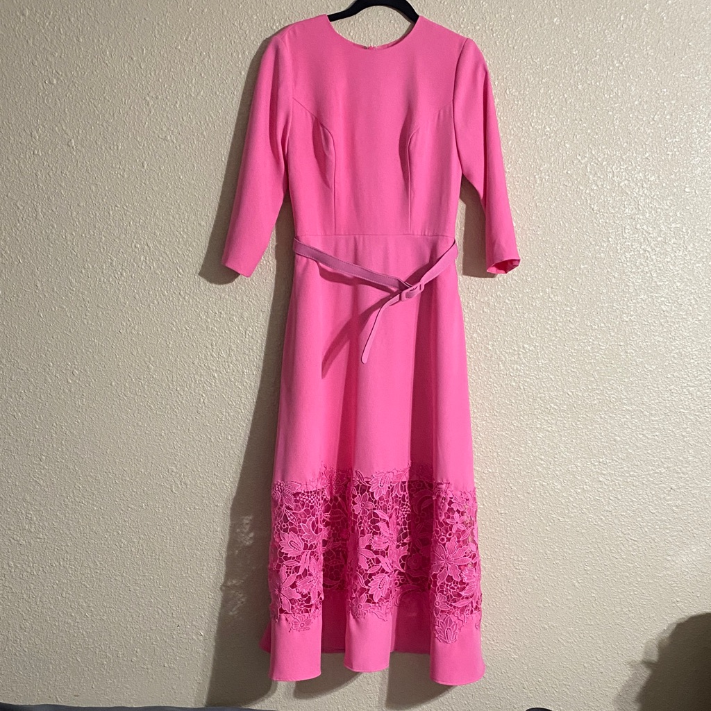 Nwt Mac Duggal Pink Crepe Boat Neck Midi Dress With Appliqu Cut Out Size Xs
